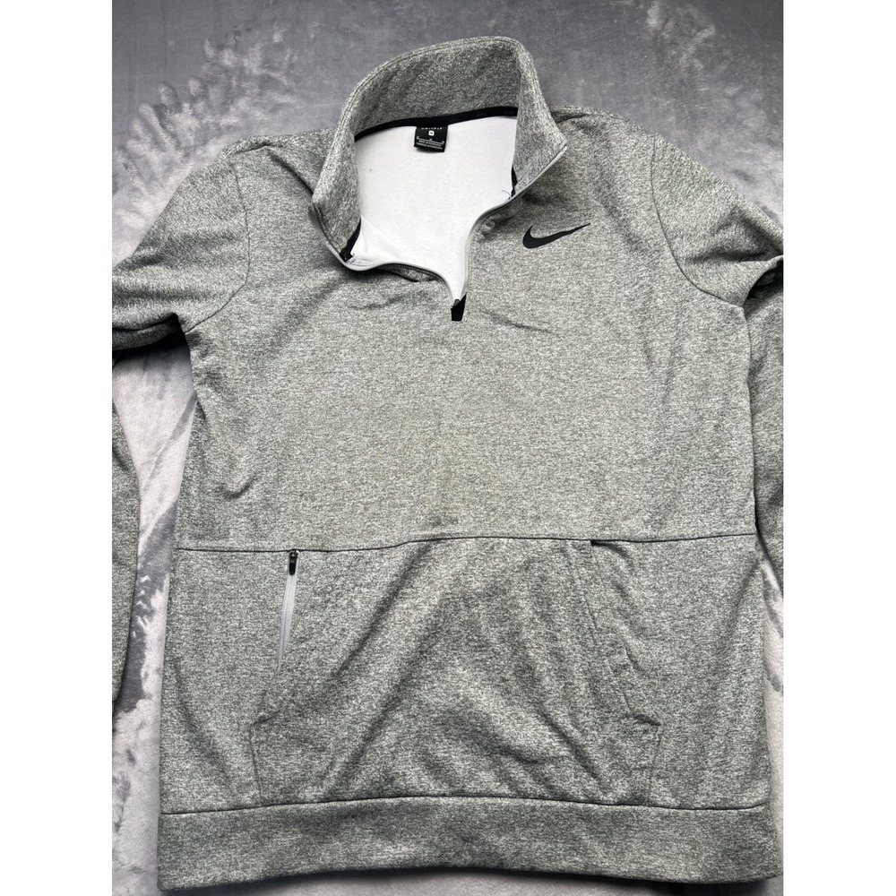 Nike Dri-FIT Mens Quarter Zip Pullover Heather Grey Training Hoodie Size M